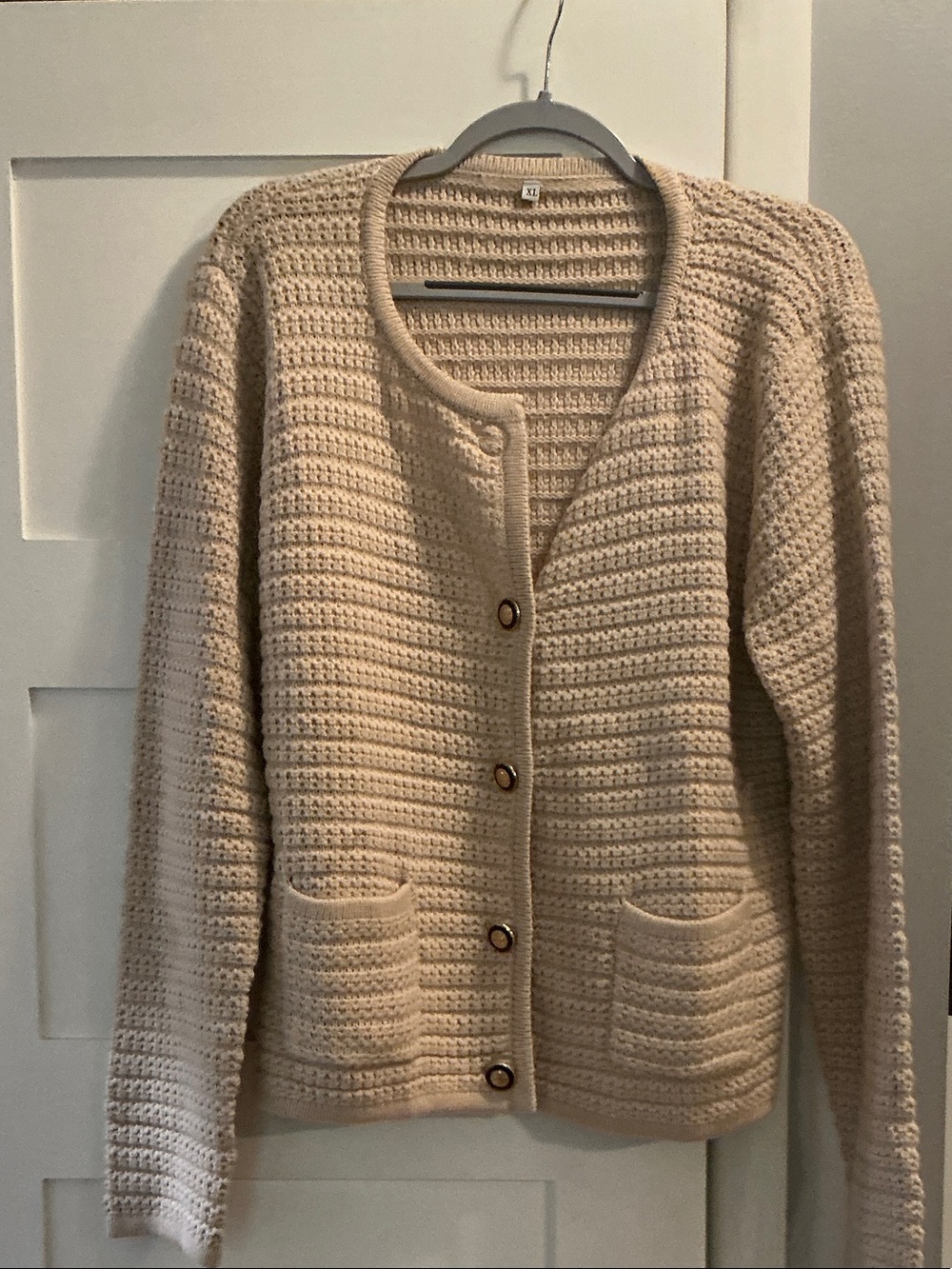 Classic Cream Crochet Knit Button Cardigan Sweater - Women
